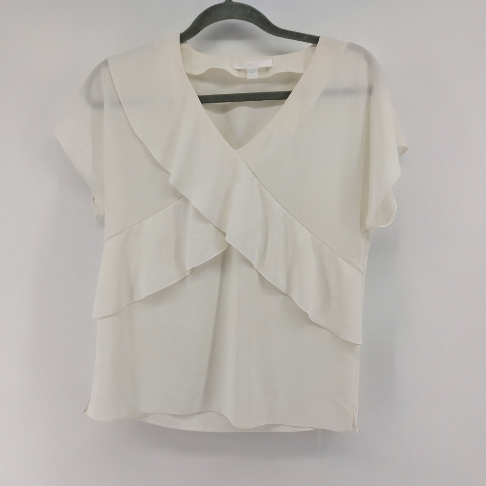 Hugo Boss Cream Ruffle V-Neck Blouse